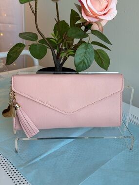 Soft Pink Envelope Wallet with Tassel and Heart Charm